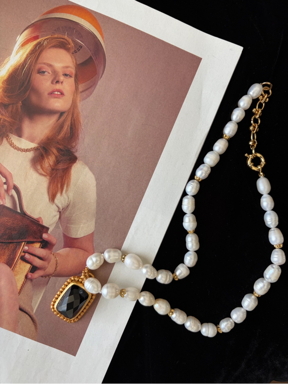 🆕Julie Vos Marbella Statement Necklace in Black Obsidian and Fresh Water Pearl